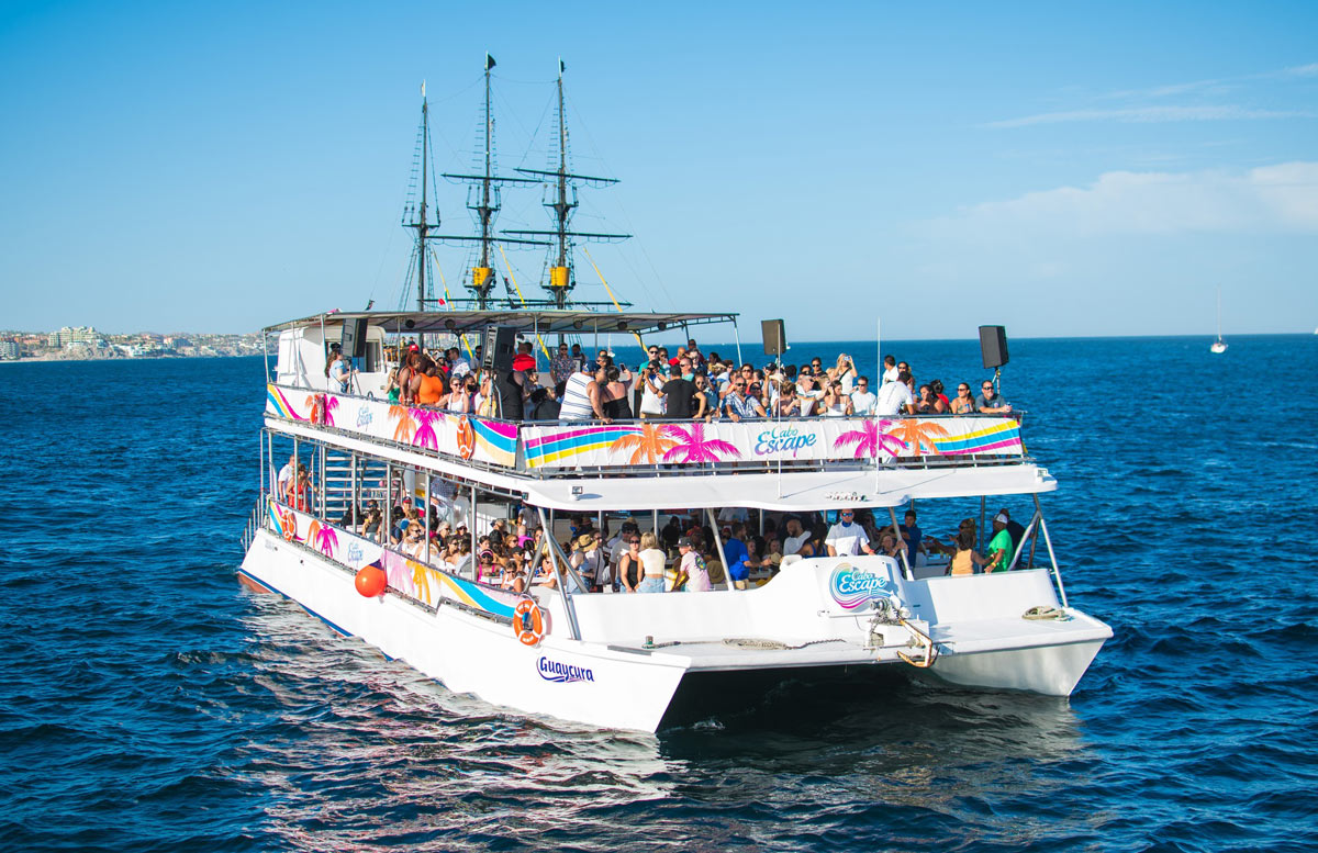 The colorful "Cabo Escape" catamaran in Cabo San Lucas