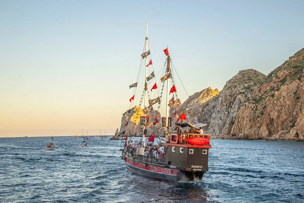 Go on a sunset cruise in Cabo San Lucas on a red pirate ship!