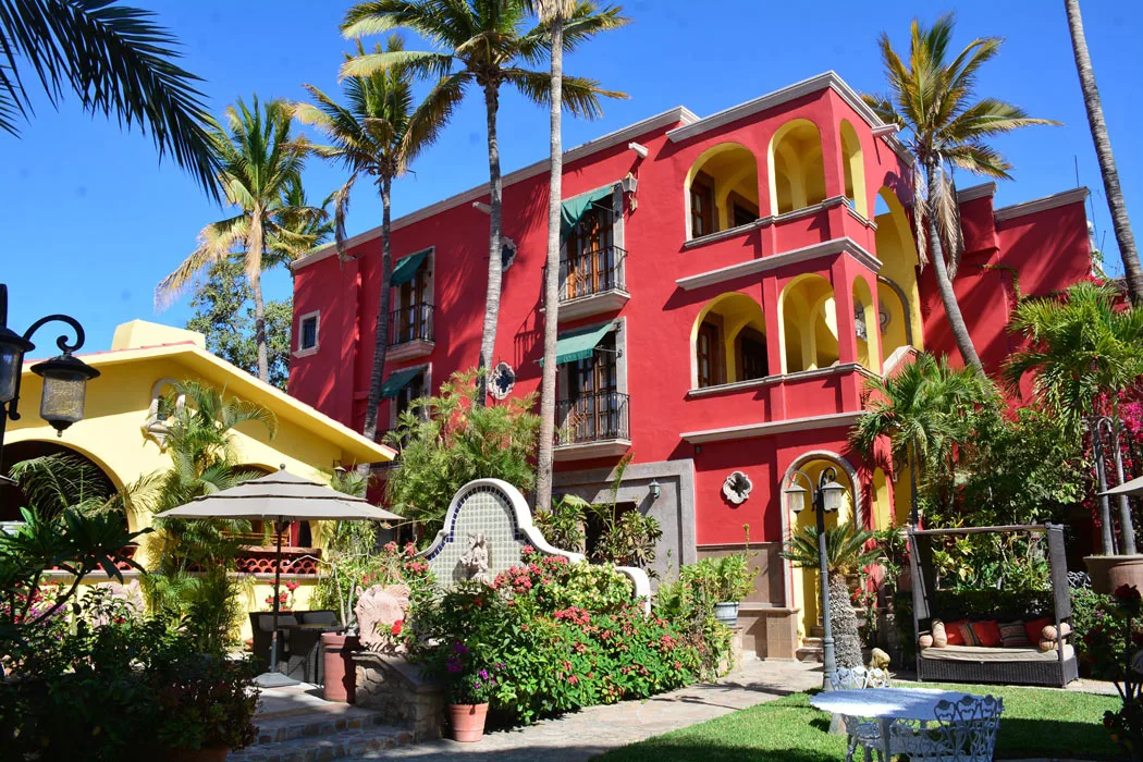 Casa Bell, a red colonial hotel in downtown Cabo San Luca