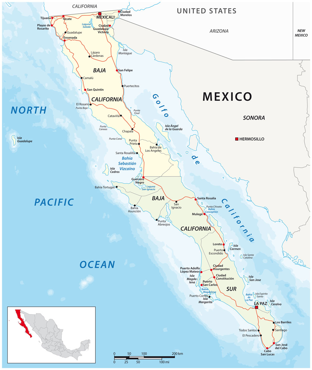 Map of the Baja California Peninsula