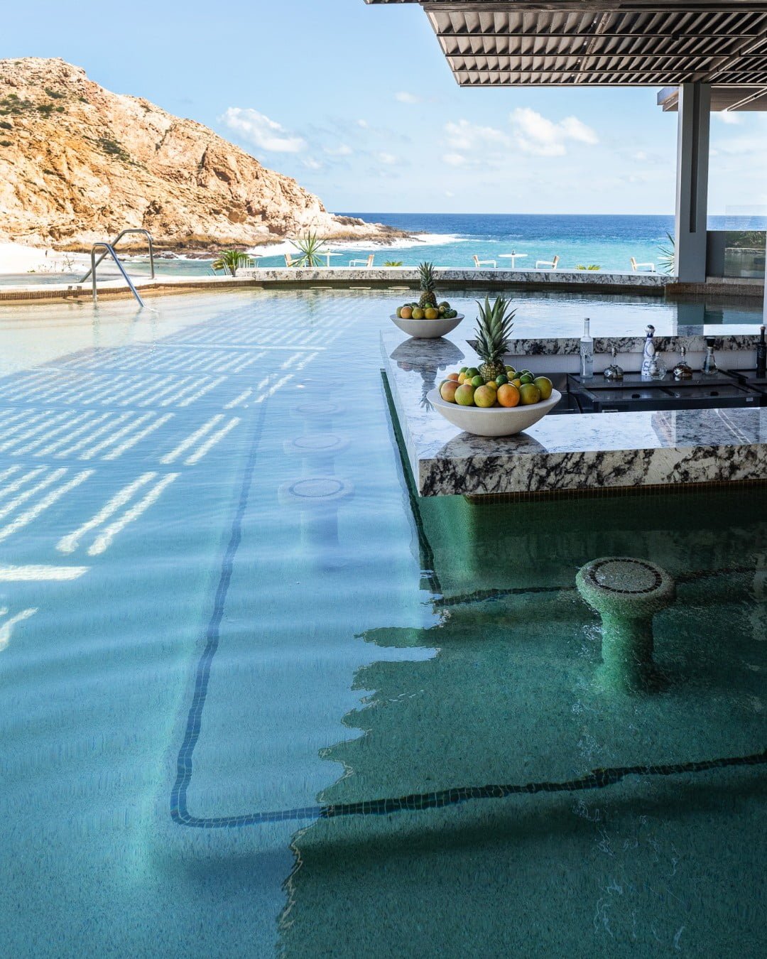 Swim-up pool bar at Montage Los Cabos