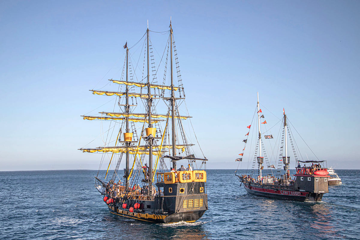 Whale watching tours in Cabo San Lucas on pirate-themed boats