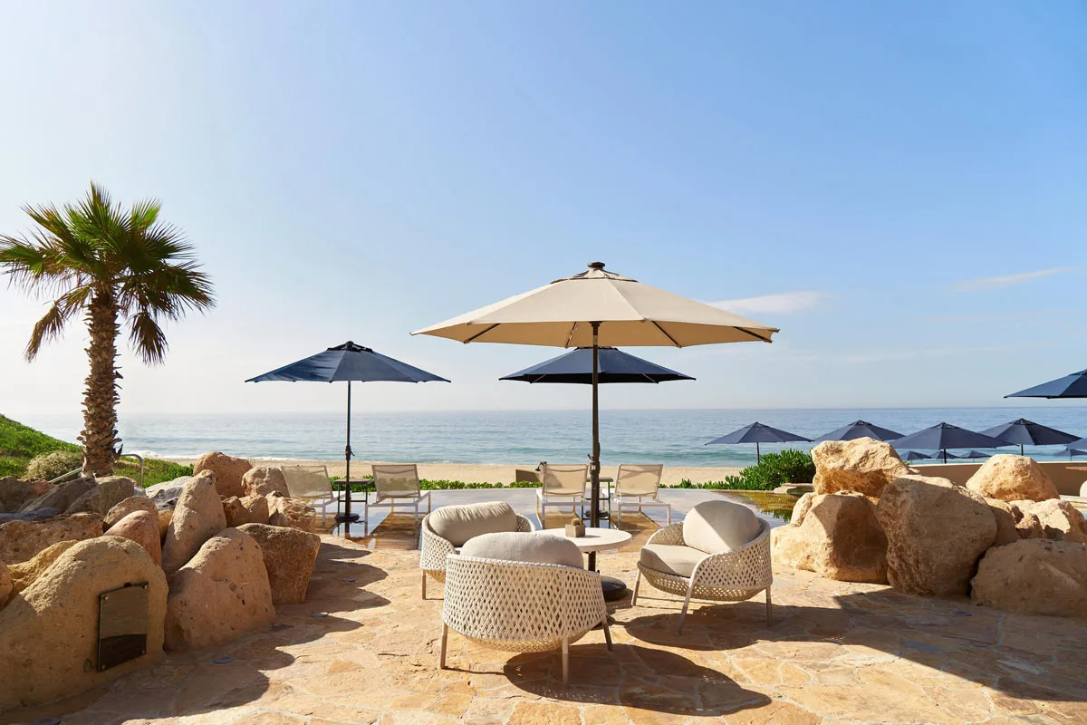 Umbrellas and pool chairs at Zadun, a Ritz-Carlton Reserve, Los Cabos