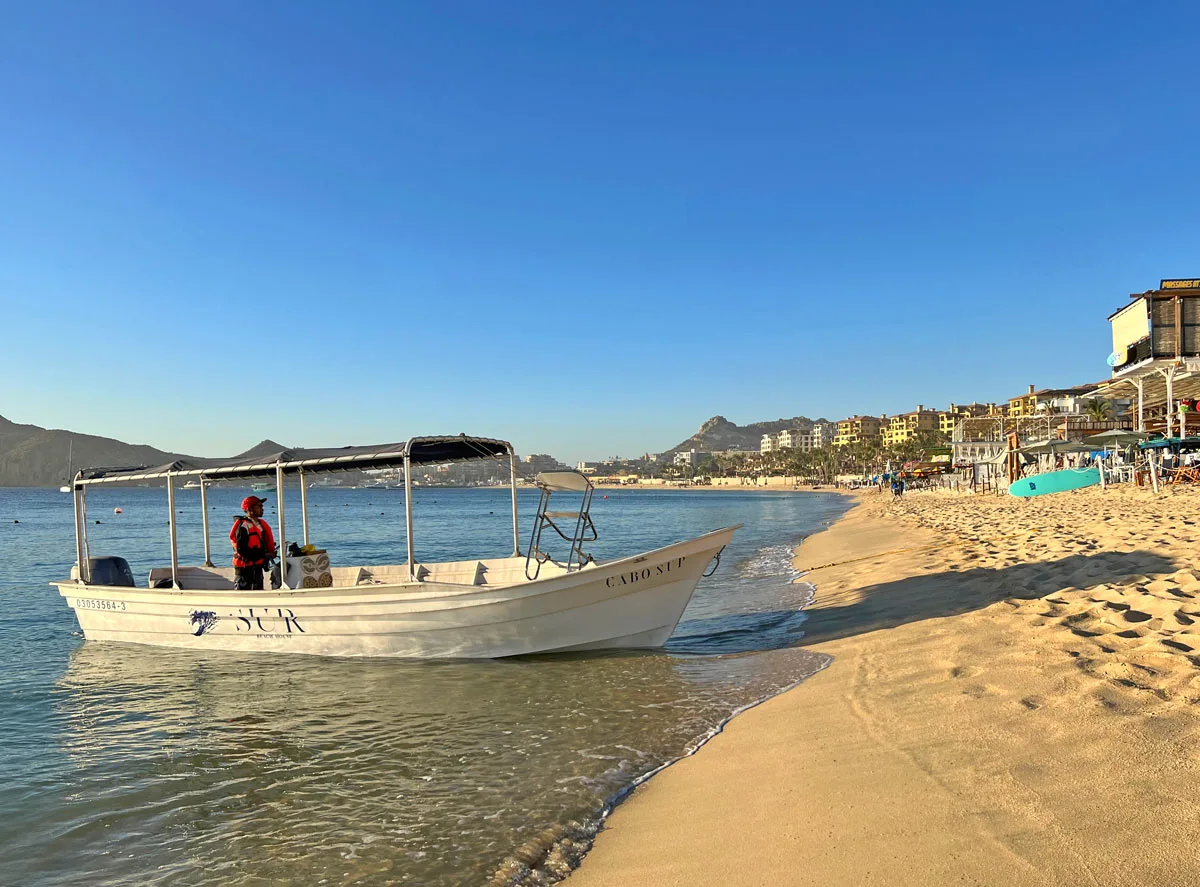 A water taxi boat on Medano Beach