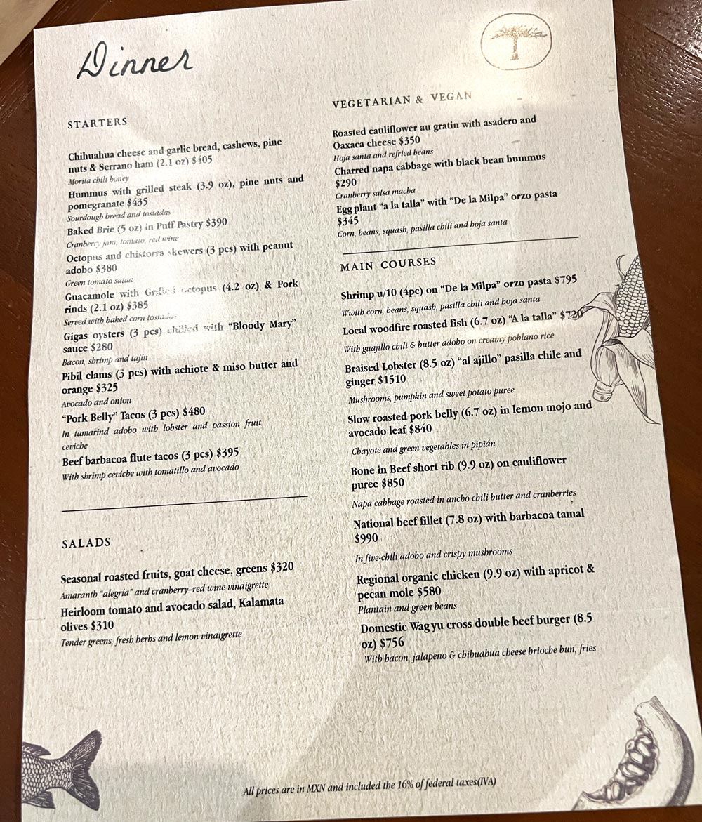 Torote's food menu