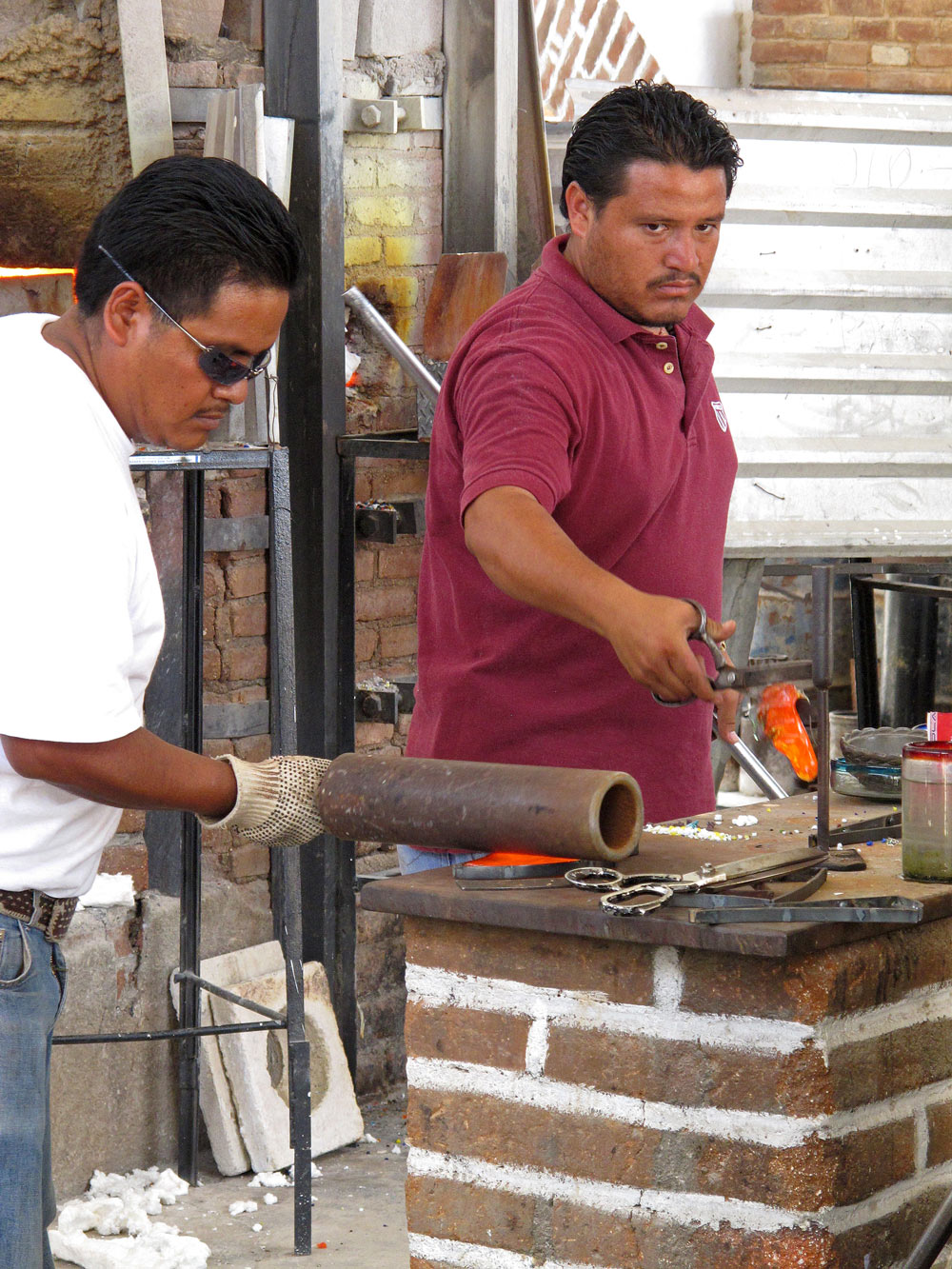 Artisans making glassware at The Glass Factory, Cabo San Lucas