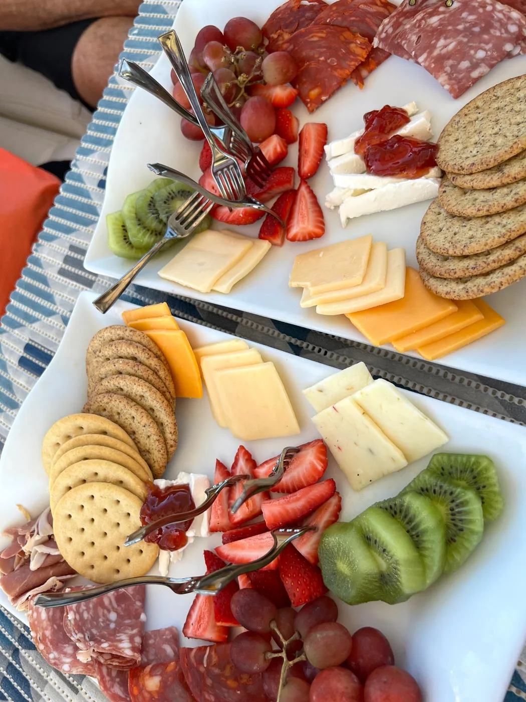 Snacks (strawberries, kiwi fruit and cheese) on the Liberty boat Cabo San Lucas yacht charter