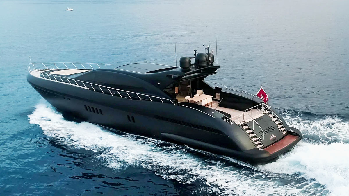 The black 108-foot Neoprene yacht offers one of the most luxurious private Cabo yacht tours.