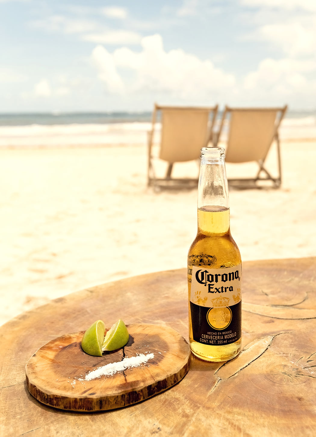 Corona beer with lime on the beach