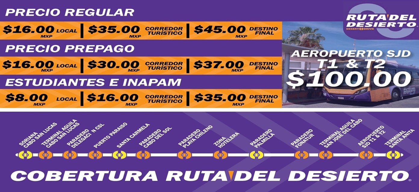 Ruta del Desierto public bus fares in Los Cabos