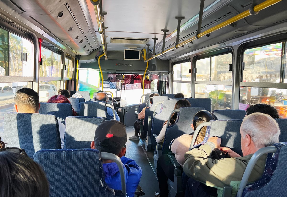 Passengers inside the public bus from Cabo San Lucas to San Jose del Cabo
