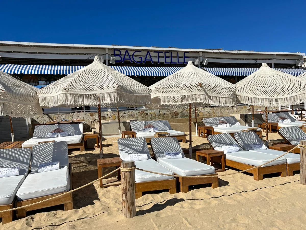 Bagatelle is one of the best beach clubs on Medano Beach in Cabo San Lucas