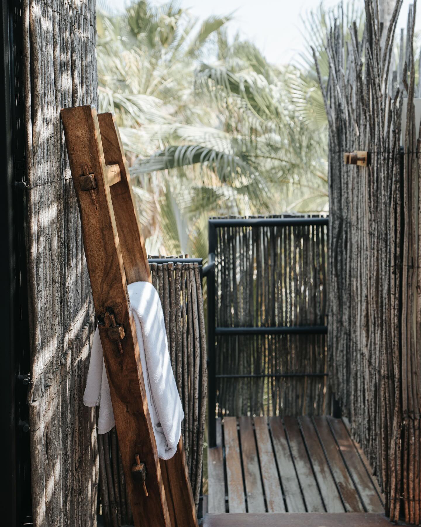 Outdoor shower at Acre treehouse