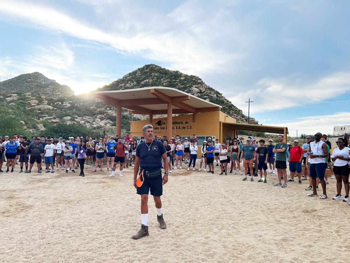 Enrique Morales explaining the rules for hiking up Mount Solmar