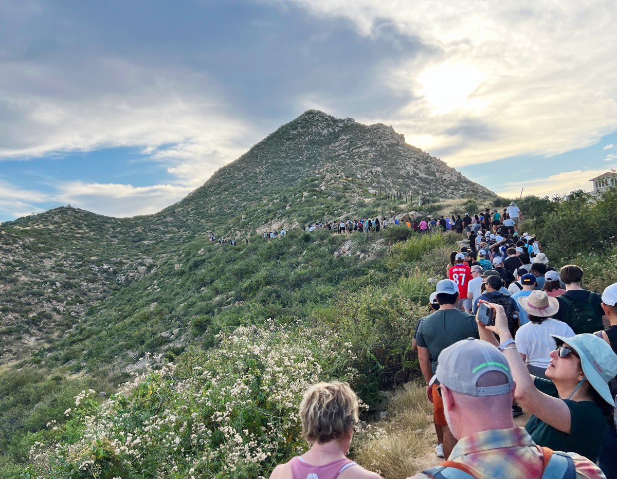 Large group of hikers at the beginning of the Mt. Solmar trail in Cabo San Lucas